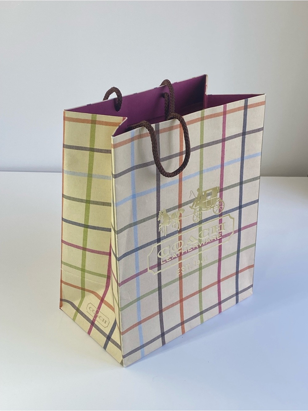 Coach Tattersall Gold Foil Plaid Gift Bag Y2K - Medium